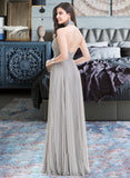 Iliana A-Line Halter Floor-Length Chiffon Prom Dresses With Split Front Pleated UKP0014306