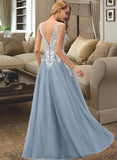 Gabriella Ball-Gown/Princess V-neck Floor-Length Tulle Prom Dresses With Lace UKP0014307