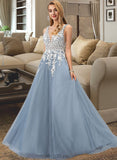 Gabriella Ball-Gown/Princess V-neck Floor-Length Tulle Prom Dresses With Lace UKP0014307