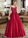 Dana Ball-Gown/Princess Scoop Neck Floor-Length Satin Prom Dresses With Sequins UKP0014309