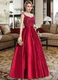 Dana Ball-Gown/Princess Scoop Neck Floor-Length Satin Prom Dresses With Sequins UKP0014309