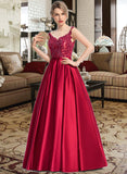 Dana Ball-Gown/Princess Scoop Neck Floor-Length Satin Prom Dresses With Sequins UKP0014309