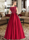 Dana Ball-Gown/Princess Scoop Neck Floor-Length Satin Prom Dresses With Sequins UKP0014309