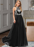 Kenna A-Line Scoop Neck Floor-Length Chiffon Prom Dresses With Lace UKP0014311