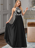 Kenna A-Line Scoop Neck Floor-Length Chiffon Prom Dresses With Lace UKP0014311