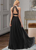 Kenna A-Line Scoop Neck Floor-Length Chiffon Prom Dresses With Lace UKP0014311