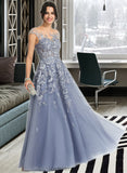 Jordin Ball-Gown/Princess Scoop Neck Floor-Length Tulle Prom Dresses UKP0014312