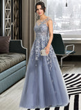 Jordin Ball-Gown/Princess Scoop Neck Floor-Length Tulle Prom Dresses UKP0014312