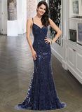 Shania Trumpet/Mermaid V-neck Sweep Train Sequined Prom Dresses With Sequins UKP0014317