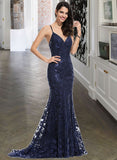 Shania Trumpet/Mermaid V-neck Sweep Train Sequined Prom Dresses With Sequins UKP0014317