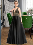 Ainsley Ball-Gown/Princess V-Neck Floor-Length Satin Prom Dresses With Beading Sequins UKP0014318