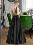 Ainsley Ball-Gown/Princess V-Neck Floor-Length Satin Prom Dresses With Beading Sequins UKP0014318