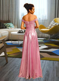 Jo A-Line Off-the-Shoulder Floor-Length Satin Prom Dresses With Sequins Pleated UKP0014319