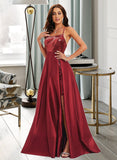 Hillary Ball-Gown/Princess Scoop Neck Sweep Train Satin Prom Dresses With Sequins UKP0014320