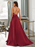 Hillary Ball-Gown/Princess Scoop Neck Sweep Train Satin Prom Dresses With Sequins UKP0014320