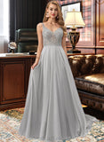 Ashleigh A-Line V-neck Floor-Length Chiffon Prom Dresses With Beading Sequins UKP0014321