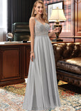 Ashleigh A-Line V-neck Floor-Length Chiffon Prom Dresses With Beading Sequins UKP0014321