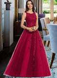 Tatum Ball-Gown/Princess Scoop Neck Sweep Train Tulle Prom Dresses With Beading UKP0014323