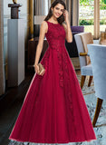 Tatum Ball-Gown/Princess Scoop Neck Sweep Train Tulle Prom Dresses With Beading UKP0014323