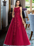 Tatum Ball-Gown/Princess Scoop Neck Sweep Train Tulle Prom Dresses With Beading UKP0014323