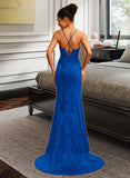 Vivienne Sheath/Column Square Neckline Sweep Train Jersey Prom Dresses With Lace Sequins UKP0014326