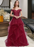 Micaela Ball-Gown/Princess Off-the-Shoulder Floor-Length Tulle Prom Dresses With Sequins UKP0014331