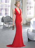 Germaine Trumpet/Mermaid V-neck Sweep Train Jersey Prom Dresses UKP0014332