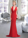 Germaine Trumpet/Mermaid V-neck Sweep Train Jersey Prom Dresses UKP0014332