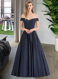 Kasey Ball-Gown/Princess Off-the-Shoulder Floor-Length Satin Prom Dresses With Beading Sequins UKP0014333