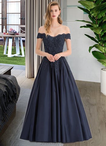 Kasey Ball-Gown/Princess Off-the-Shoulder Floor-Length Satin Prom Dresses With Beading Sequins UKP0014333