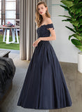 Kasey Ball-Gown/Princess Off-the-Shoulder Floor-Length Satin Prom Dresses With Beading Sequins UKP0014333