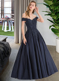 Kasey Ball-Gown/Princess Off-the-Shoulder Floor-Length Satin Prom Dresses With Beading Sequins UKP0014333