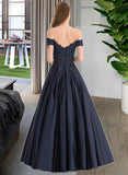 Kasey Ball-Gown/Princess Off-the-Shoulder Floor-Length Satin Prom Dresses With Beading Sequins UKP0014333