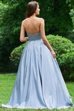 Strapless Long Prom Dress With Appliques, A Line Cheap Formal Dress With Beads