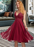 Ashlyn A-Line V-neck Knee-Length Chiffon Prom Dresses With Sequins UKP0014335