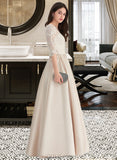 Alejandra Ball-Gown/Princess Scoop Neck Floor-Length Satin Prom Dresses UKP0014338