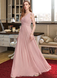 Lorelei A-Line V-neck Floor-Length Chiffon Prom Dresses With Ruffle UKP0014342