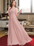 Lorelei A-Line V-neck Floor-Length Chiffon Prom Dresses With Ruffle UKP0014342