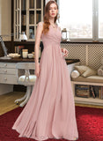 Lorelei A-Line V-neck Floor-Length Chiffon Prom Dresses With Ruffle UKP0014342