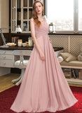 Lorelei A-Line V-neck Floor-Length Chiffon Prom Dresses With Ruffle UKP0014342