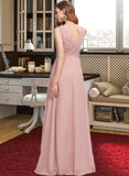 Lorelei A-Line V-neck Floor-Length Chiffon Prom Dresses With Ruffle UKP0014342