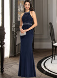 Lilian Sheath/Column Scoop Neck Floor-Length Jersey Prom Dresses With Beading Sequins UKP0014345