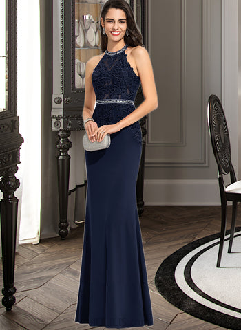 Lilian Sheath/Column Scoop Neck Floor-Length Jersey Prom Dresses With Beading Sequins UKP0014345