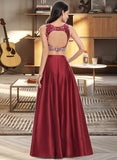 Amaya A-Line Scoop Neck Floor-Length Satin Prom Dresses With Beading Sequins UKP0014349