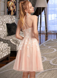 Gertie A-Line Square Neckline Knee-Length Tulle Prom Dresses With Beading Sequins UKP0014352