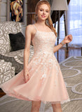 Gertie A-Line Square Neckline Knee-Length Tulle Prom Dresses With Beading Sequins UKP0014352