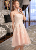 Gertie A-Line Square Neckline Knee-Length Tulle Prom Dresses With Beading Sequins UKP0014352