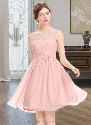 Harley A-Line Scoop Neck Knee-Length Chiffon Prom Dresses With Ruffle Lace Beading Sequins UKP0014354