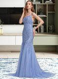 Gwen Trumpet/Mermaid Square Neckline Sweep Train Tulle Prom Dresses With Sequins UKP0014355