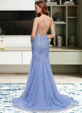 Gwen Trumpet/Mermaid Square Neckline Sweep Train Tulle Prom Dresses With Sequins UKP0014355